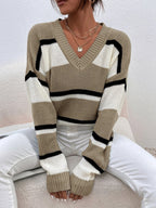 Pullover Color Contrast Patchwork Loose Sweater