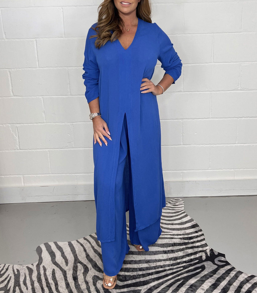 Women's Fashion Simple Solid Color Long Top Long Pants Set