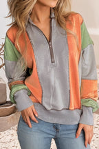 Color Block Stitching Detail Half Zipper