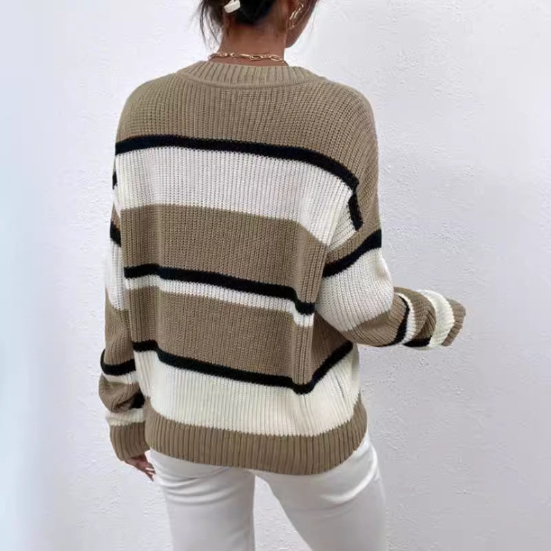 Pullover Color Contrast Patchwork Loose Sweater