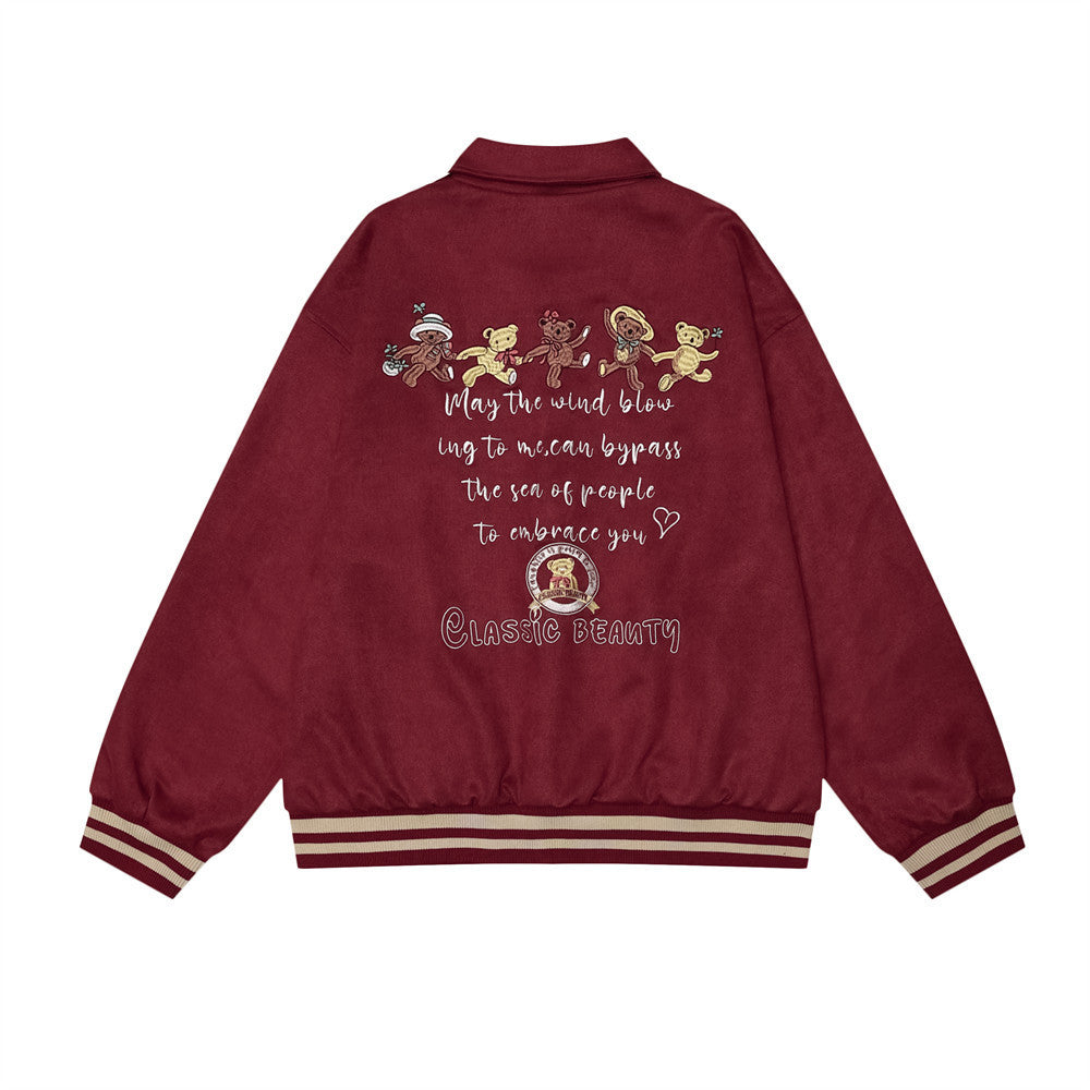 Cartoon Bear Embroidery Loose Baseball Uniform Men