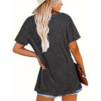Womens Casual Short Sleeve Letter Print T-Shirt, Loose Fit, Stylish & Comfortable Summer Top, Ideal For Everyday Wear Gray