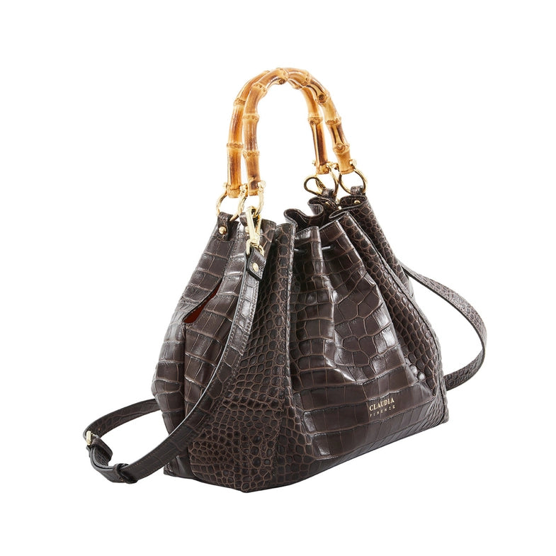 Bamboo Handle leather Shopping Bag