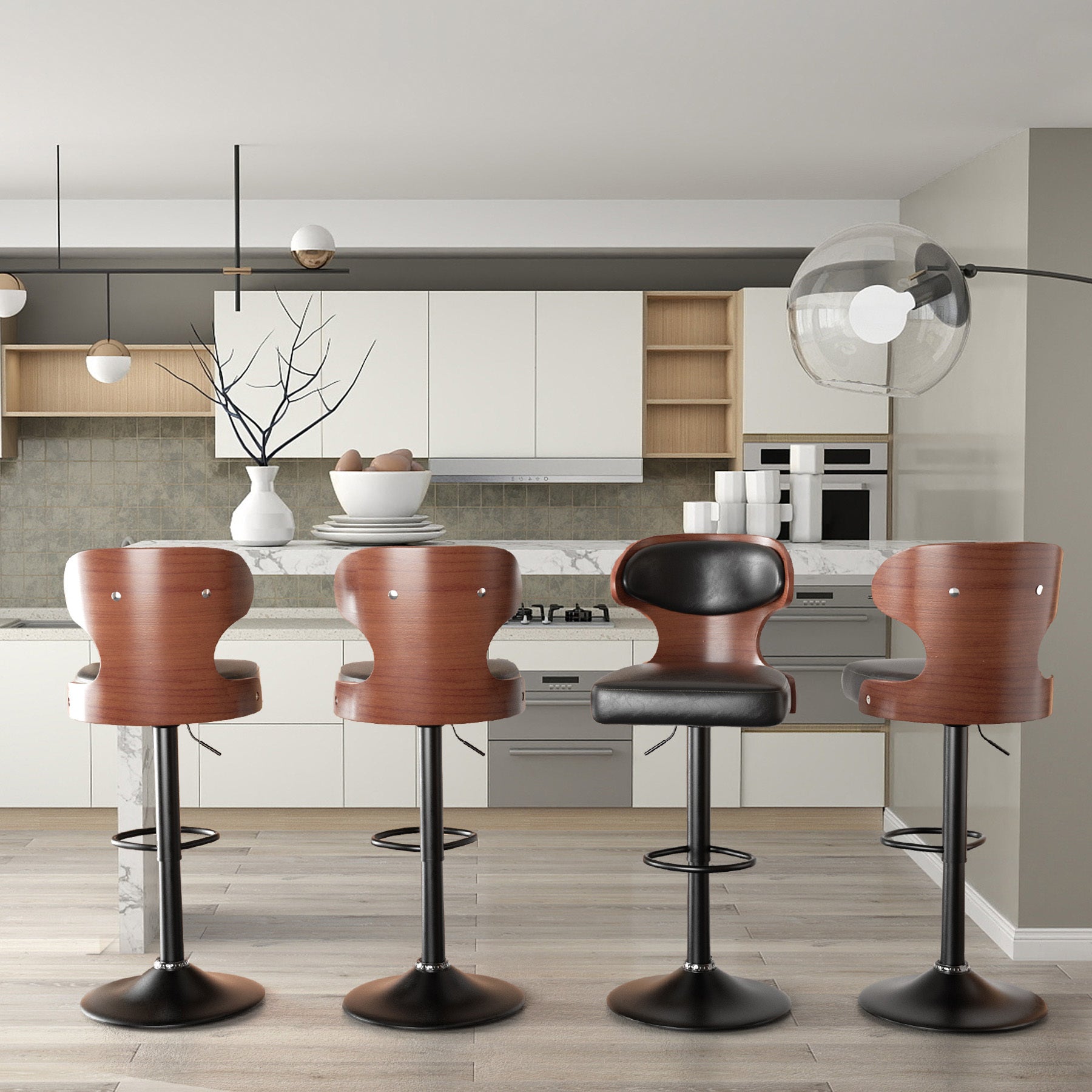 PU Leather Bar Stools Set of 2, 360° Swivel with L-Shaped Backrest – Mid-Century Counter Height Stool, 265lbs Capacity, X-Brace Support & Retro Design for Kitchen, Home Bar
