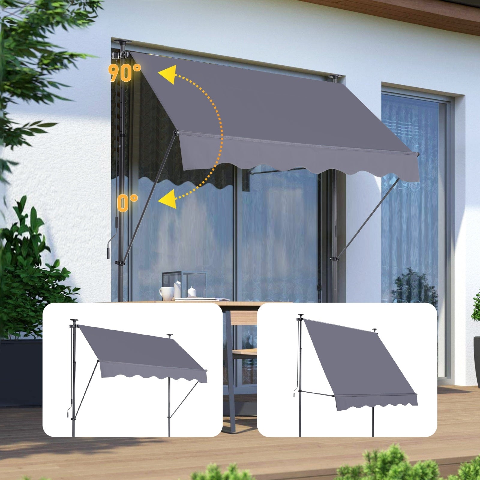 Manual Retractable Awning 78 NonScrew Outdoor Sun Shade Cover With UV Protection   Polyester
