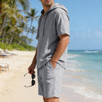 Mens Loose, Breathable Linen Hooded Casual Set