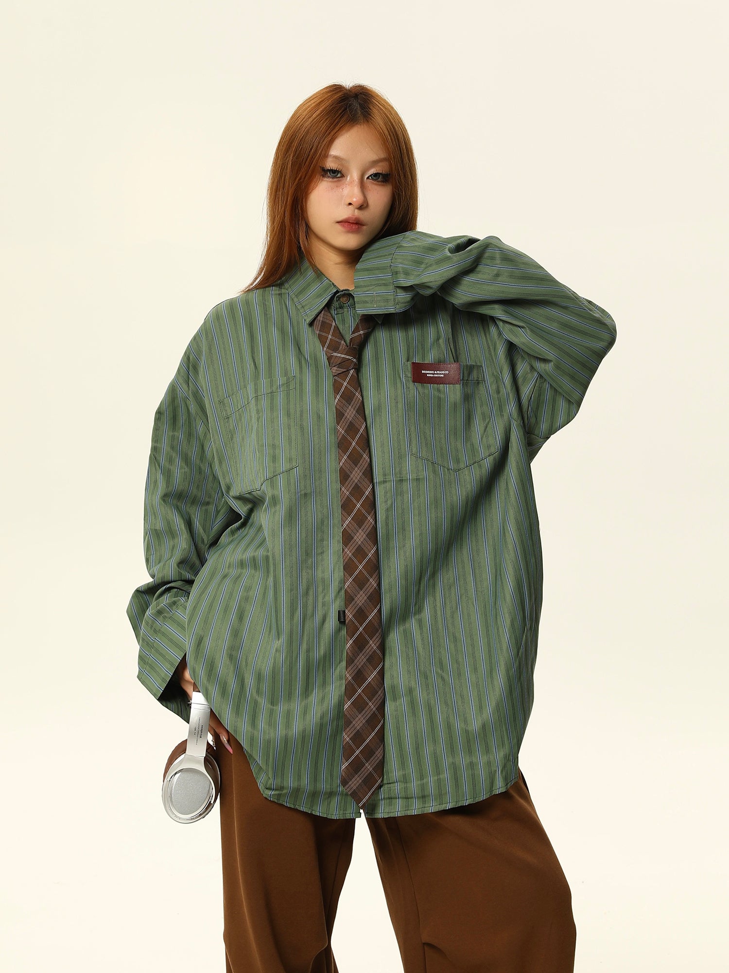 Striped Polo Long Sleeve Shirt Couple Loose Top