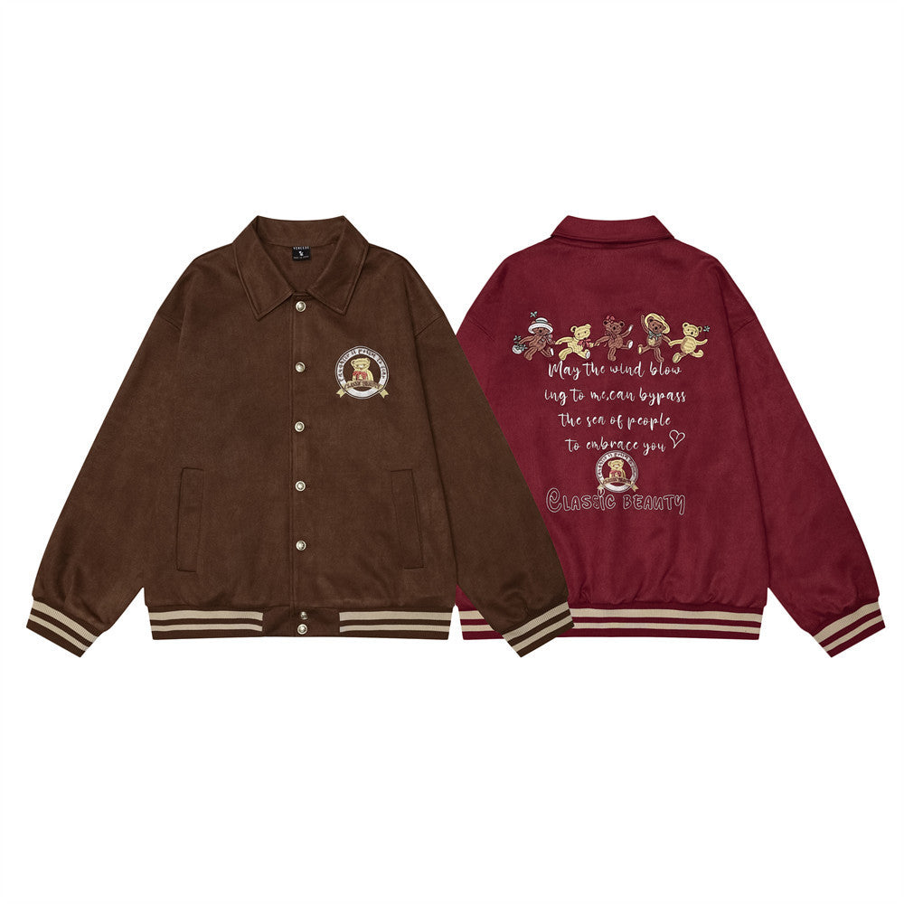 Cartoon Bear Embroidery Loose Baseball Uniform Men