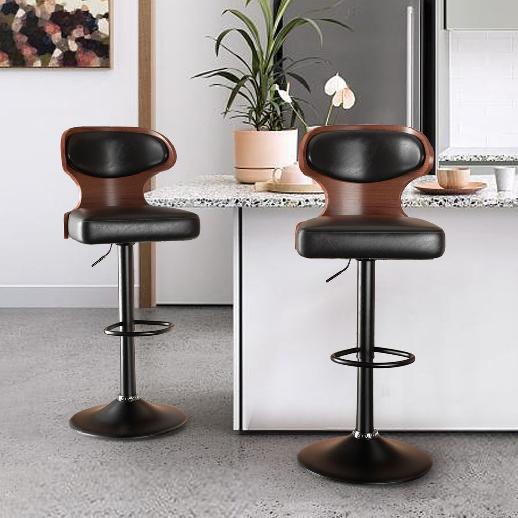 PU Leather Bar Stools Set of 2, 360° Swivel with L-Shaped Backrest – Mid-Century Counter Height Stool, 265lbs Capacity, X-Brace Support & Retro Design for Kitchen, Home Bar