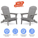 Outdoor Wooden Folding Adirondack Chair Set Of 2 - Solid Cedar Wood