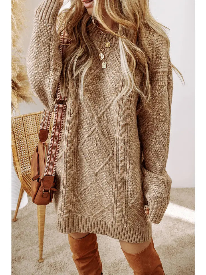 Ldc Cable Knit Drop Shoulder Loose Fit Sweater Dress