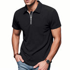 Mens Loose Corduroy Half-Zip Polo Short-Sleeve T-Shirt