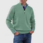 Men's Stand Collar Zipper Sweater Winter Fashion Solid Color Long Sleeve Knitted Top Clothing