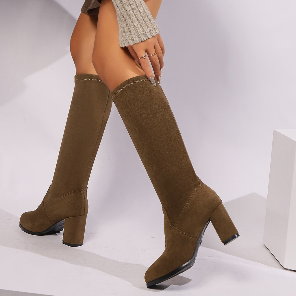 Winter New Plus Size Boots Round Head Chunky Heel Women's High Leg Boot