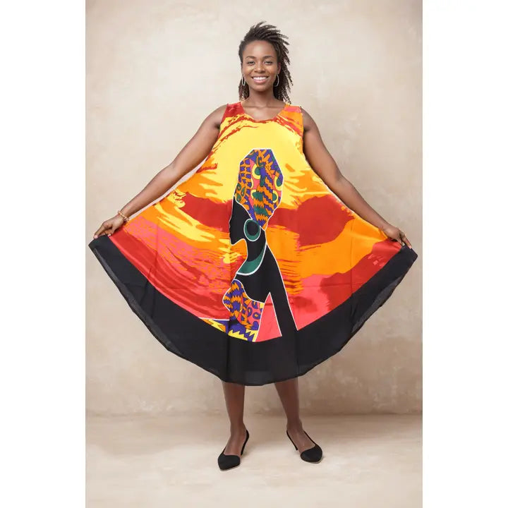 Women's Sleeveless Colorful African Print Rayon Summer Dress