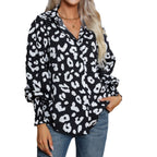 Leopard Print Lantern Sleeve Shirt Women