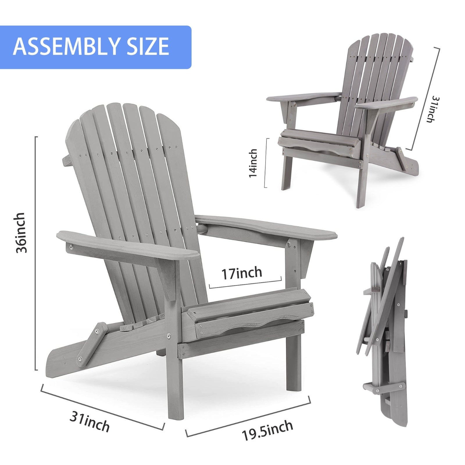 Outdoor Wooden Folding Adirondack Chair Set Of 2 - Solid Cedar Wood