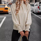 Polka Dot Printed Puff Sleeve Elegant Women's Shirt