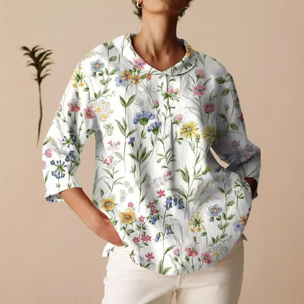 New Plus Size Women's Clothing Vintage Floral Floral T-shirt Shirt