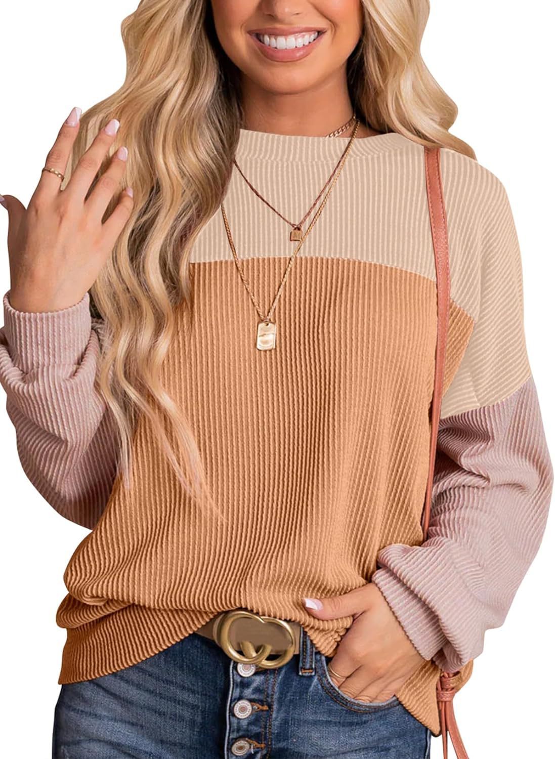 Women's Color Matching Casual Loose Sweater Pullover
