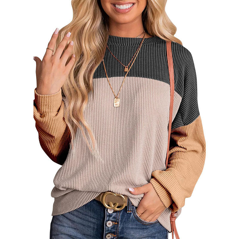 Women's Color Matching Casual Loose Sweater Pullover
