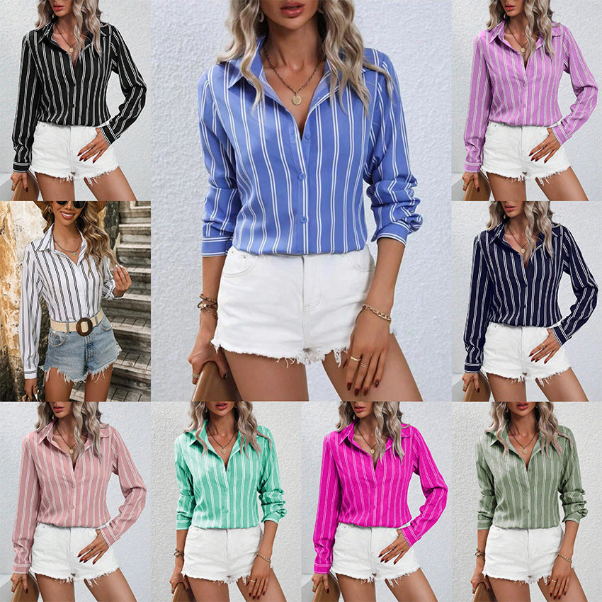 Commute Style Fashion Striped Loose Long Sleeve Shirt