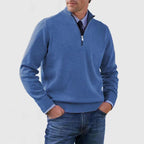 Men's Stand Collar Zipper Sweater Winter Fashion Solid Color Long Sleeve Knitted Top Clothing