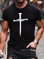 Cross Print Men's Casual Short Sleeved T-shirt Summer Round Neck Home Wear Pajamas Men's Top