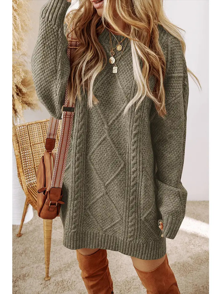 Ldc Cable Knit Drop Shoulder Loose Fit Sweater Dress
