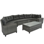 8-Pc Outdoor Wicker Round Sofa Set, Half-Moon All-Weather Curved Sectional