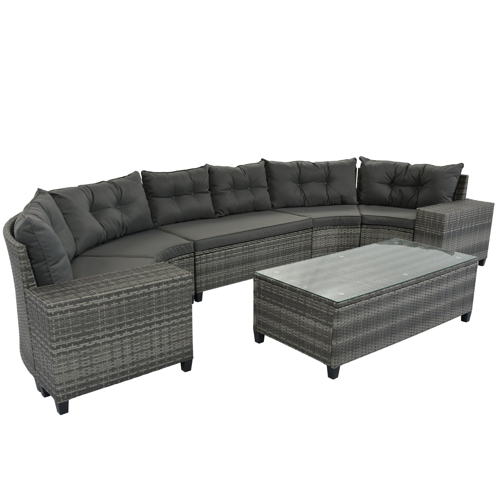 8-Pc Outdoor Wicker Round Sofa Set, Half-Moon All-Weather Curved Sectional