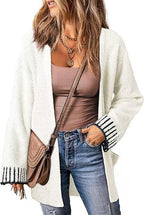 Long Sleeve Color Stitching Knitted Cardigan Pocket Women's Clothing