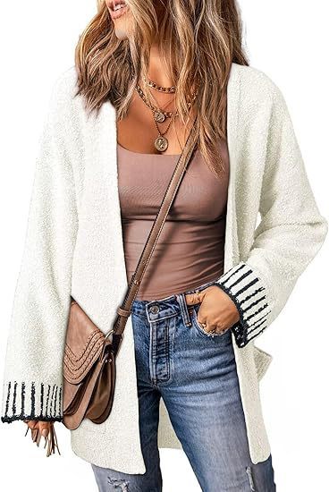 Long Sleeve Color Stitching Knitted Cardigan Pocket Women's Clothing