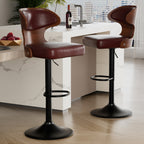 PU Leather Bar Stools Set of 2, 360° Swivel with L-Shaped Backrest – Mid-Century Counter Height Stool, 265lbs Capacity, X-Brace Support & Retro Design for Kitchen, Home Bar