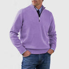 Men's Stand Collar Zipper Sweater Winter Fashion Solid Color Long Sleeve Knitted Top Clothing