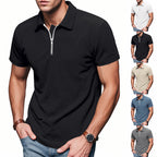 Mens Loose Corduroy Half-Zip Polo Short-Sleeve T-Shirt