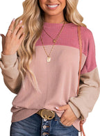 Women's Color Matching Casual Loose Sweater Pullover