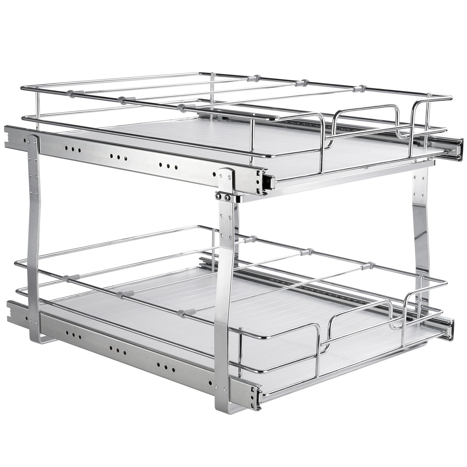 2 Tier 20"Wx21"Dx15"H Pull Out Cabinet Organizer, Heavy Duty Slide Out Pantry Shelves, Steel Roll Out Drawers, Sliding Drawer Storage For Home, 21.5"Wx22"Dx18"H Install Size For Cabinet