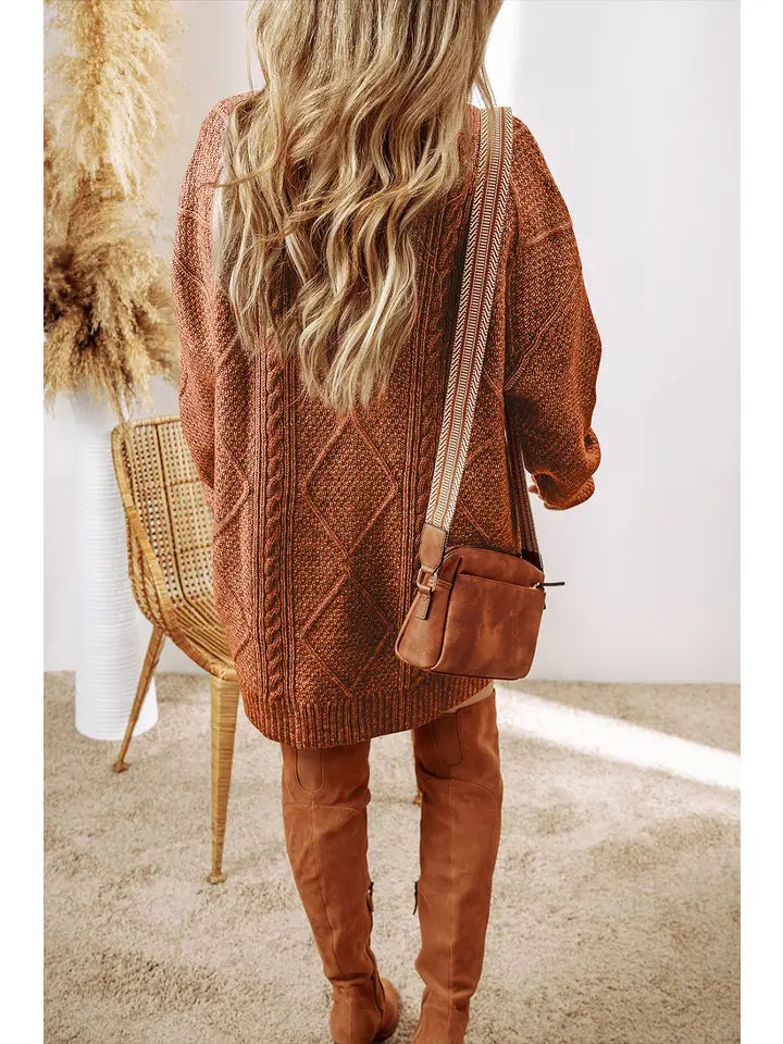 Ldc Cable Knit Drop Shoulder Loose Fit Sweater Dress