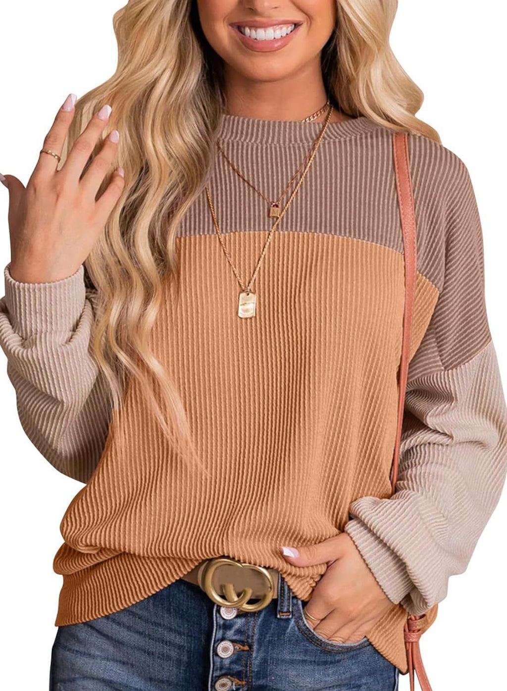 Women's Color Matching Casual Loose Sweater Pullover