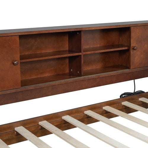 Wooden Twin Size L-shaped Daybed Floor Corner Bed With Storage Bookcase And Upholstered Headboard And USB Charging Ports For Limited Space