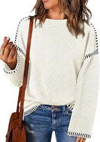 Women's Sweater Thread Patchwork Knitting Pullover Crew Neck