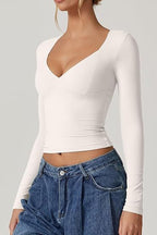 Women's Long Sleeve V-neck Midriff-baring Top T-shirt