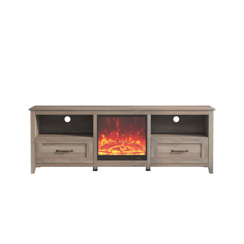 70.08 Inch Length TV Stand For Living Room And Bedroom, With 2 Drawers And 4 High-Capacity Storage Compartment, Grey Walnut Uitable For Fireplace