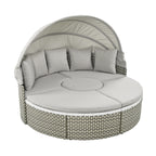 TOPMAX Patio Furniture Round Outdoor Sectional Sofa Set Rattan Daybed Two-Tone Weave Sunbed With Ret