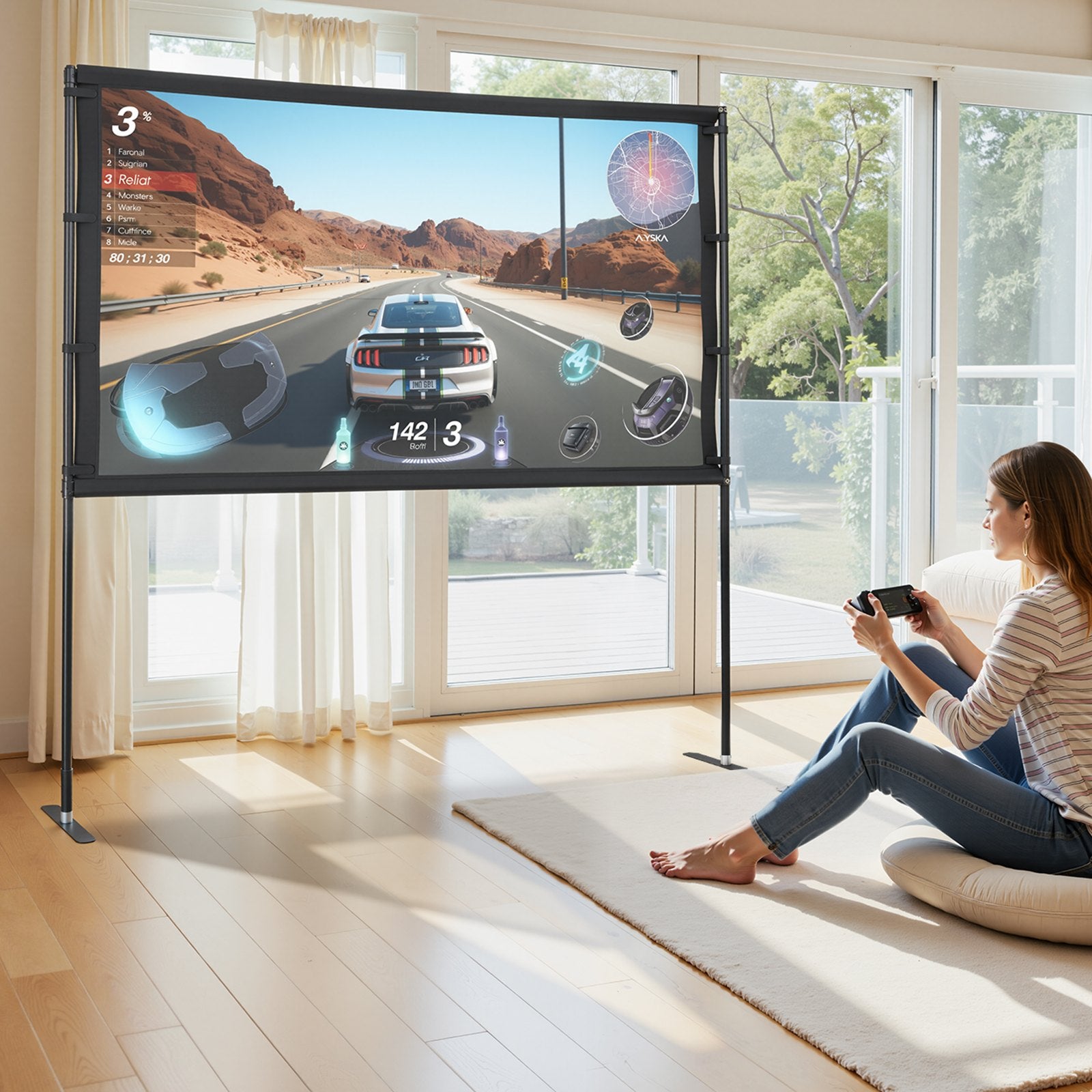 Projector Screen With 2 Stands 80 Inch 160° Wide Angle 4K HD 16:9 Movie Screen