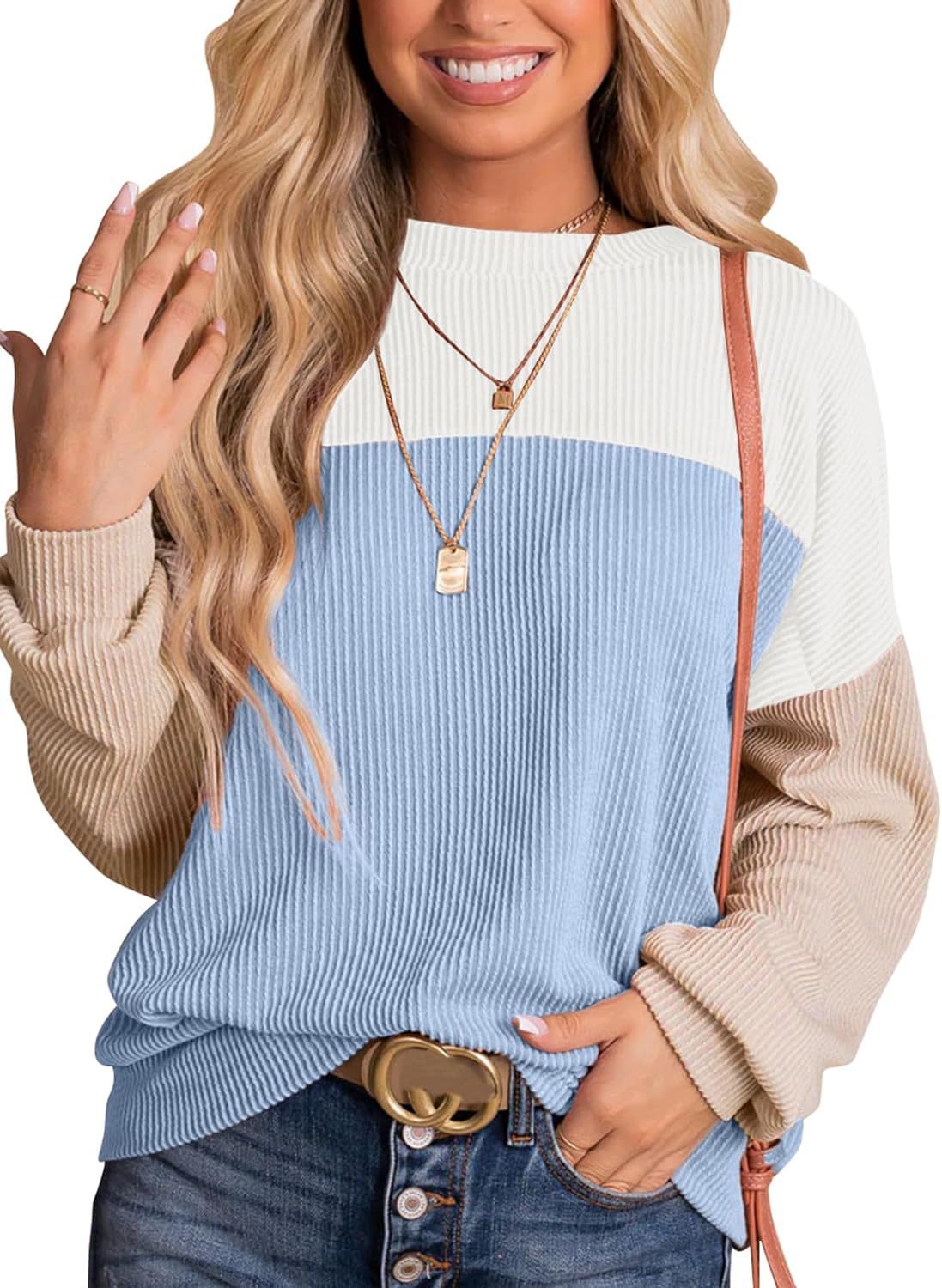 Women's Color Matching Casual Loose Sweater Pullover