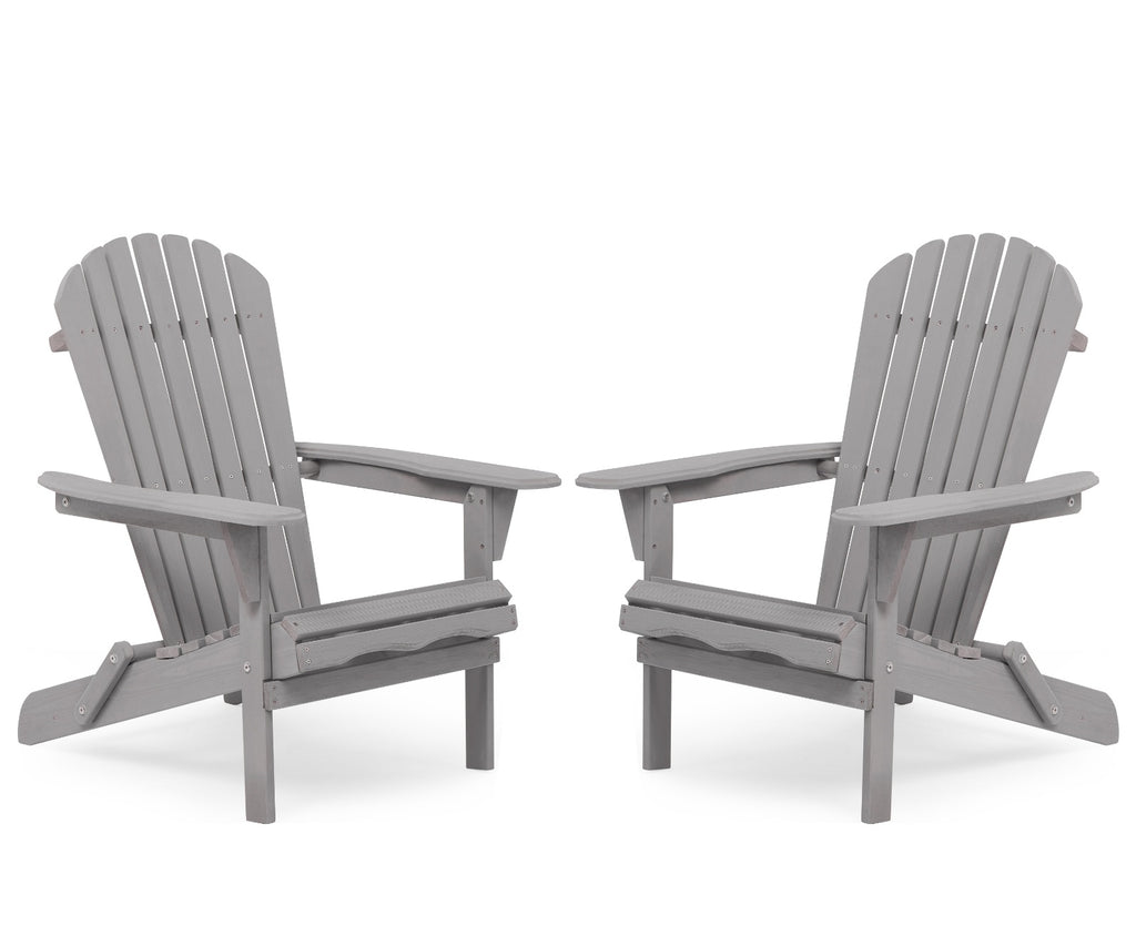 Outdoor Wooden Folding Adirondack Chair Set Of 2 - Solid Cedar Wood