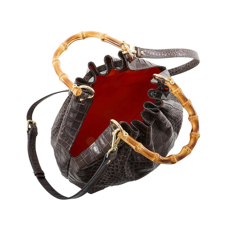 Bamboo Handle leather Shopping Bag