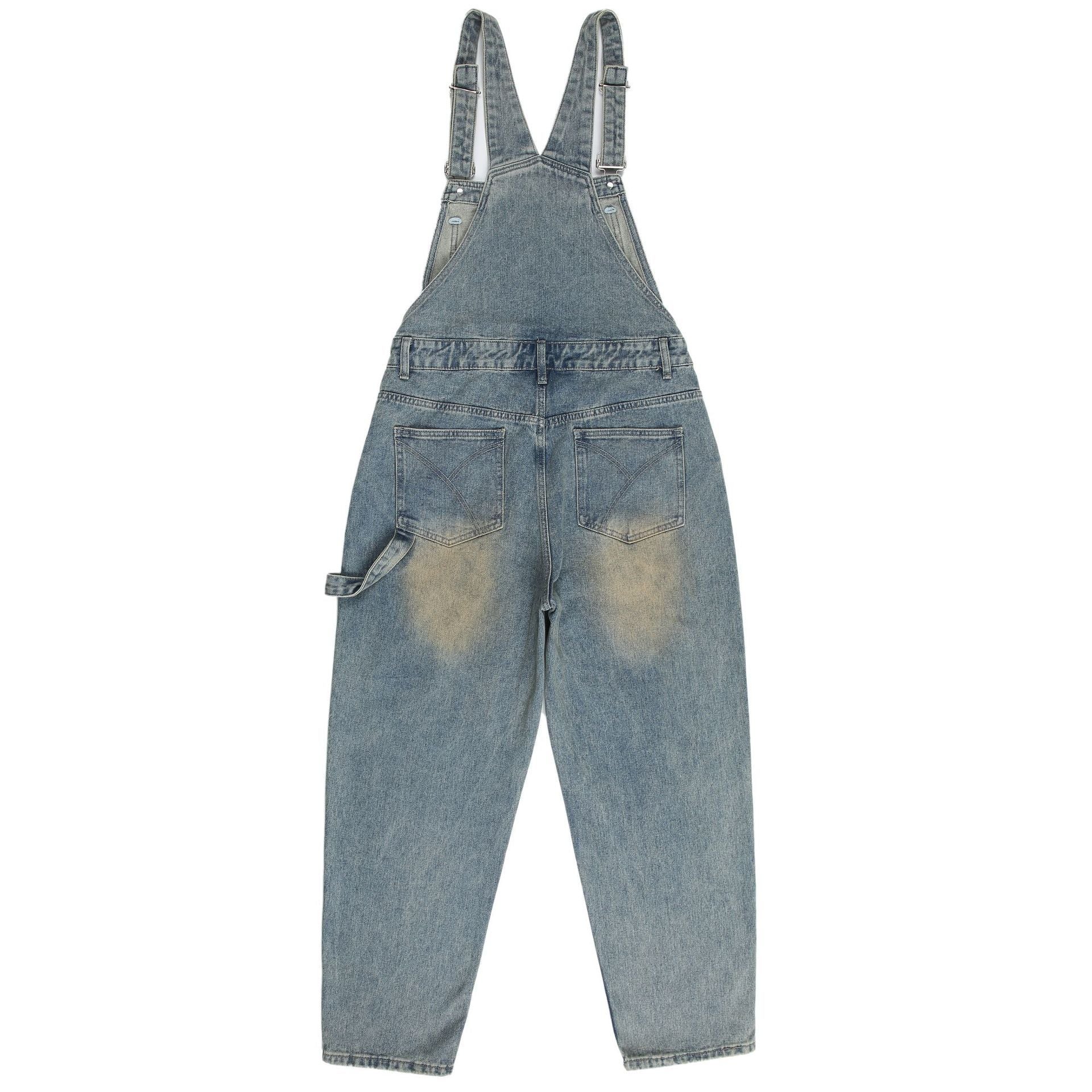 Retro Washed Vintage Washed Strap Cargo Jeans Men And Women
